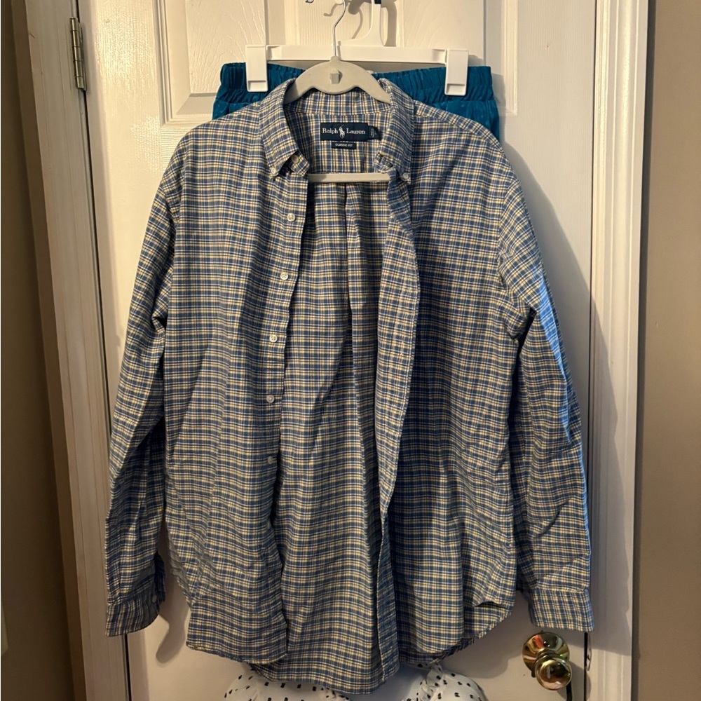 Ralph Lauren Blue and White Plaid Button-Down Shirt